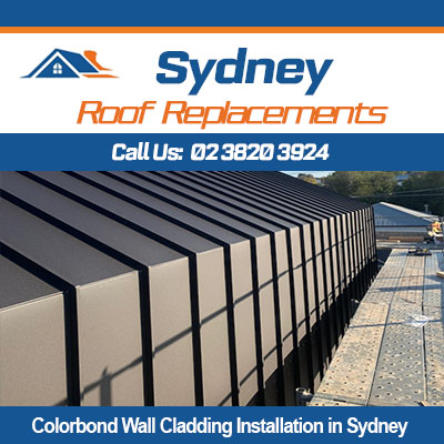 Colorbond wall cladding installation in Sydney for outdoor fence with dark vertical corrugated panels