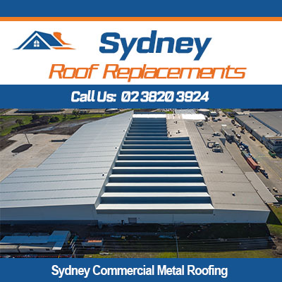Aerial view of commercial metal roofing in Sydney for large warehouse with solar panels installation