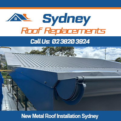 New metal roof installation in Sydney for residential home with grey Colorbond roofing and gutters