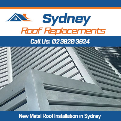New metal roof installation in Sydney for residential home with silver corrugated metal roofing