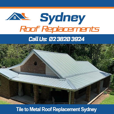 Tile to metal roof replacement in Sydney for residential home with light green corrugated metal roofing
