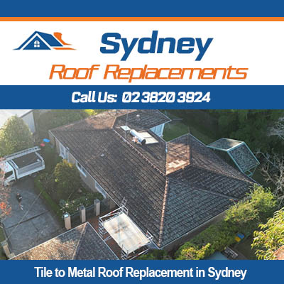 Aerial view of tile to metal roof replacement in Sydney for residential home with metal roofing